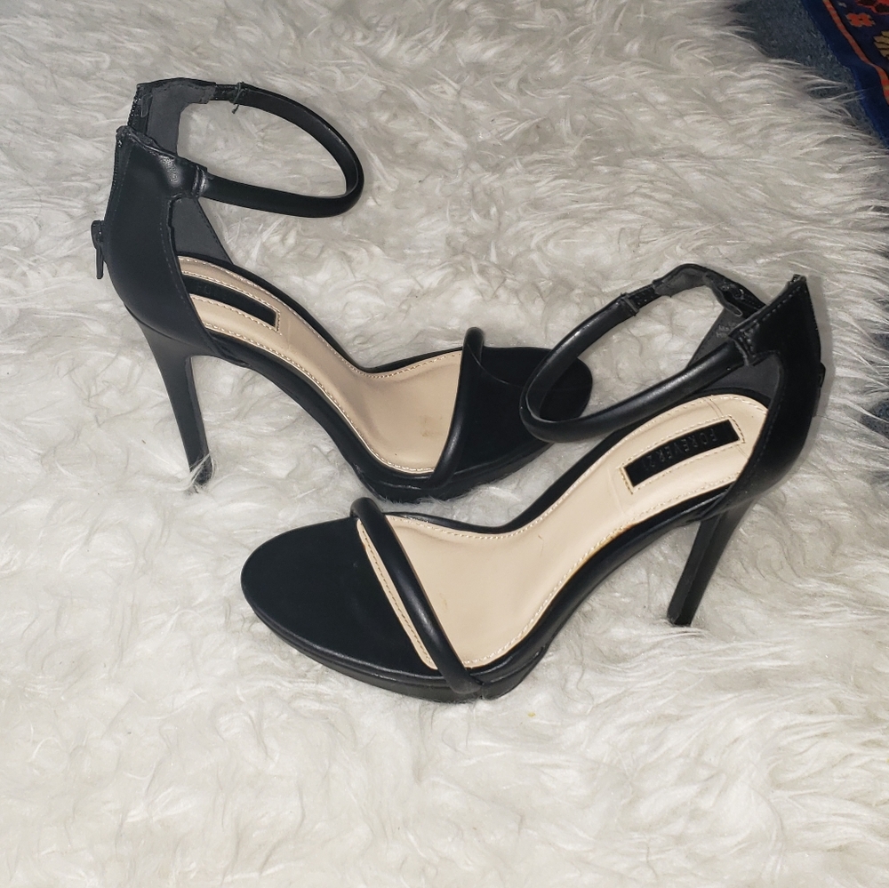 Black ankle strap high heel open Toed shoes